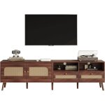 Meuble tv bois armoire tv blanc avec led banc tv avec 3 compartiments ouverts en verre 6