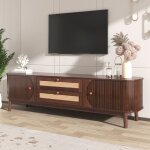 Meuble tv bois meuble bas et support tv avec 2 portes coulissantes et 2 tiroirs en rotinstyle campagnard170x39 ...
