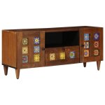 Meuble tv en bois de mangue - vidaxl - noyer - 105x335x46 cm - design moderne - rangement fonctionnel ...