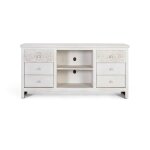 Meuble tv - bois de manguier - 6 tiroirs - 2 compartiments - blanc vieilli