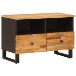Meuble tv en bois de manguier - vidaxl - marron - 70x335x46 cm - bois de mangue massif - 1795 kg - rangement ...