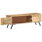 Meuble tv en bois de manguier - wiens - 110x30x40 cm - bois massif - beige - grand espace de rangement ...