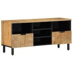 Meuble tv - bois massif de manguier - 100x33x46 cm - style contemporain - grand espace de rangement