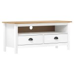 Meuble tv en bois massif - vidaxl - 110x40x47 cm - blanc et marron miel - bois de pin massif - 2 tiroirs ...