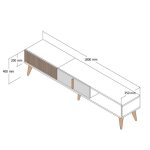 Meuble tv en bois milan - 180 x 35 x 40 cm - noyer blanc