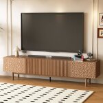 Meuble tv en bois noyer � pieds hauts avec rangements style rustique - chic et design moderne pour le ...