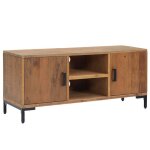 Meuble tv - bois de pin massif - 110 x 35 x 48 cm - rangement spacieux - design industriel vintage