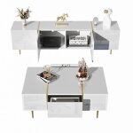 Meuble tv brillance et ensemble de table basse moderne armoires de rangement blanc