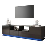 Meuble tv brillance avec planchers en verre deux tiroirs et deux portes avec effets lumineux led multicolores ...