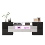 Meuble tv brillant 145 cm - plateau bas verre lgant - clairage led moderne - meuble salon design - ...
