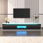 Meuble tv meuble tv brillant avec �clairage led � couleur changeante 180 x 35 x 30 cm noir et blanc