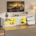 Meuble tv brillante table tv support tv 160 x 40 x 52 cm avec �clairage led meubles bas adapt�s aux t�l�viseur ...