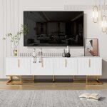 Meuble tv buffet bas avec porte textur�e meuble tv meuble tv haut a poign�es dor�es et pieds dor�s meuble ...