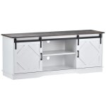 Meuble tv buffet brun&blanc moderne champ�tre 2 portes coulissantes �tag�res r�glables 150x40x60 cm salon ...