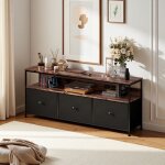 Meuble tv / buffet polyvalent - structure mtal industriel noir avec plateau bois tigr 3 tiroirs toffs ...