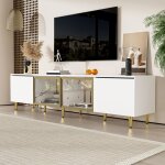 Meuble tv - buffet salon - support tv mural - 4 portes (2 portes vitr�es) - style minimaliste blanc - ...