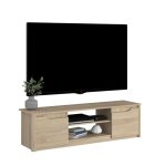 Meuble tv classique betty - meuble en panneau de particules dcor chne - l150 x h42 x p60 cm