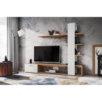 Composition murale eco pour tv en bois - blanc / beige - h 152 x p 35 x l 190 cm