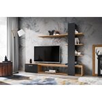 Meubles tv - composition murale eco pour tv en bois - gris / beige - h 152 x p 35 x l 190 cm
