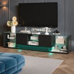 Meuble tv - cozy - meuble de salon - meuble tv salon - led - 2 tiroirs - tagre en verre tremp - 200x35x45 ...