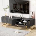 Meuble tv 170 cm - 4 portes - pieds et poign�es dor�s - style moderne
