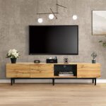 Meuble tv - design contemporain - led rgb 7 couleurs - ouverture silencieuse - bois noir 175x31x41cm