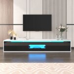Meuble tv - design contemporain - 180 cm - �clairage led rgb - finition haut brillant noir / blanc