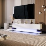 Meuble tv design bas - cloisons en verre blanc brillant et �clairage led r�glable - fusion style naturel ...