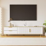 Meuble tv design bas avec texture sculpt�e poign�es et pieds dor�s et structure marbr�e meuble tv contemporain ...