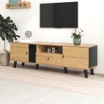 Meuble tv design en bois massif noir avec plusieurs rangements armoire tv bas avec tiroirs 170x40x50. ...