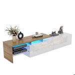 Meuble tv design lgant avec rangement pratique blanc brillant effet bois meuble tv contemporain