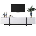 Meuble tv design pur - panneau bas pieds lisses blancs / noirs - portes & tiroirs - tagres intgres ...