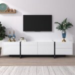 Meuble tv design �pur� - pieds blancs&noirs - portes & tiroirs avec �tag�res - panneau bas fonctionnel ...