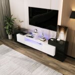 Meuble tv - design moderne - 200 cm - blanc et noir laqu - clairage led - rangement lgant