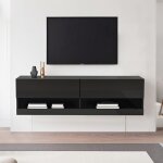 Meuble tv avec �clairage 7 couleurs r�glables meuble tv suspendu meuble tv � �cran plat 140x35x40cm noir ...