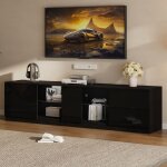Meuble tv - 160x40x52 cm - noir - �clairage led 16 couleurs - mdf + verre tremp�