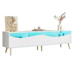 Meuble tv avec �clairage led pieds m�talliques dor�s fa�ade en verre et espace de rangement meuble bas ...