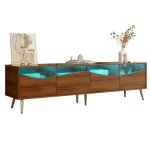 Meuble tv avec �clairage led pieds m�talliques dor�s fa�ade en verre et espace de rangement meuble bas ...