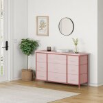 Meuble tv avec �clairage led rose 121x39x707 cm panneaux de bois & structure en m�tal commode � 10 tiroirs ...