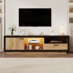Meuble tv avec �clairage ledmeuble tv moderne avec �tag�res verre et plusieurs espaces de rangementpour ...