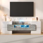 Meuble tv lgant 145 cm meuble bas avec clairage led multicolore et surface en verre design moderne ...