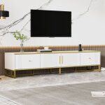 Meuble tv elégant banc tv blanc avec bordure dorée 2 portes2 tiroirs pour tv de 80 pouces moderne180x40x40cm ... Meuble tv elégant banc tv blanc avec bordure dorée 2 portes2 tiroirs pour tv de 80 pouces moderne180x40x40cm ...