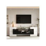 Lemonbest meuble tv panneau bas blanc et noir brillant 200 cm avec �clairage led meuble de salon design ...