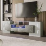Meuble tv élégant plateau bas. blanc brillant meuble tv 200 cm éclairage led meubles de salon. surface ... Meuble tv élégant plateau bas. blanc brillant meuble tv 200 cm éclairage led meubles de salon. surface ...