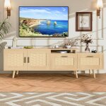 Meuble tv extensible 2 tiroirs 2 portes console tv armoire tv 180 / 146x29. 8x44cm ch�ne naturel pour ...