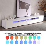 Meuble tv extra - long - 240cm led - 16 couleurs r�glables support 80kg & rangement spacieux blanc moderne ...
