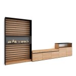 Meuble tv avec feu 360x35x186cm pour les tv jusqu� 65 ch�ne et noir rf3160