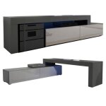 Meuble tv flex 148 - 280 cm led noir mat gris laque modulable / extensible / angle
