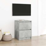 Meuble tv gris b�ton 40 x 35 x 54 cm en bois ding�nierie ? 2 tiroirs