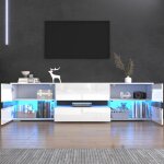 Meuble tv haut brillant blanc - led intgre design sans poignes&rangement spacieux adapt aux tlviseurs ...
